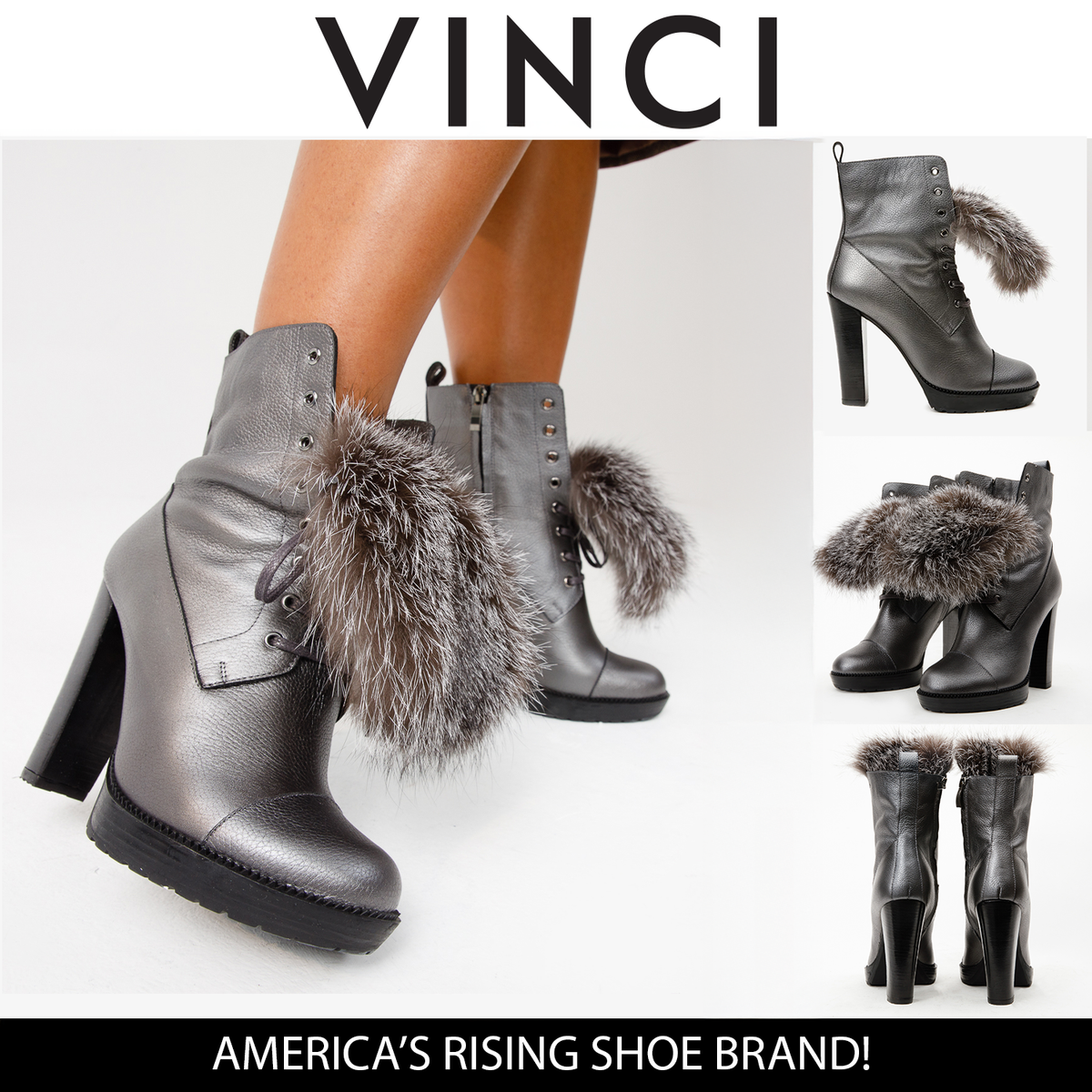 Vinci Leather The Melo Gray Leather Natural Fur Mid Calf Platform Heel Women Boot – product view 16