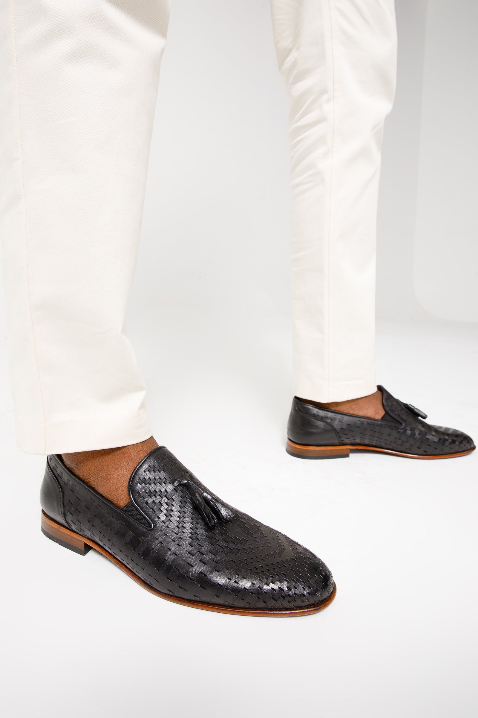 The Meram Black Leather Tassel Slip-On Loafer Men Shoe