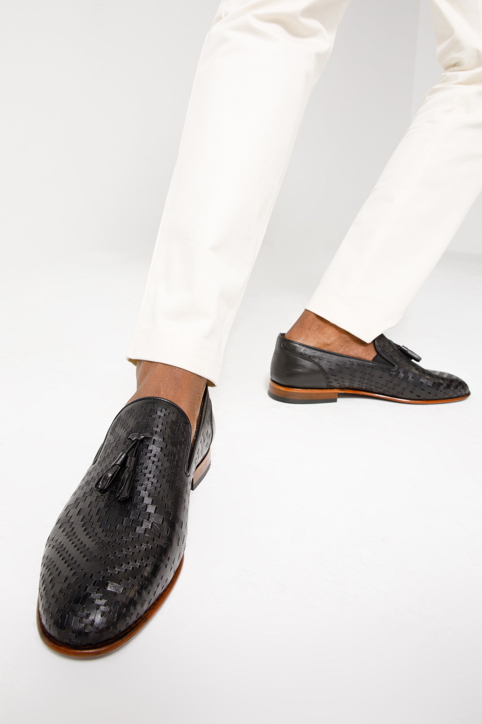 The Meram Black Leather Tassel Slip-On Loafer Men Shoe