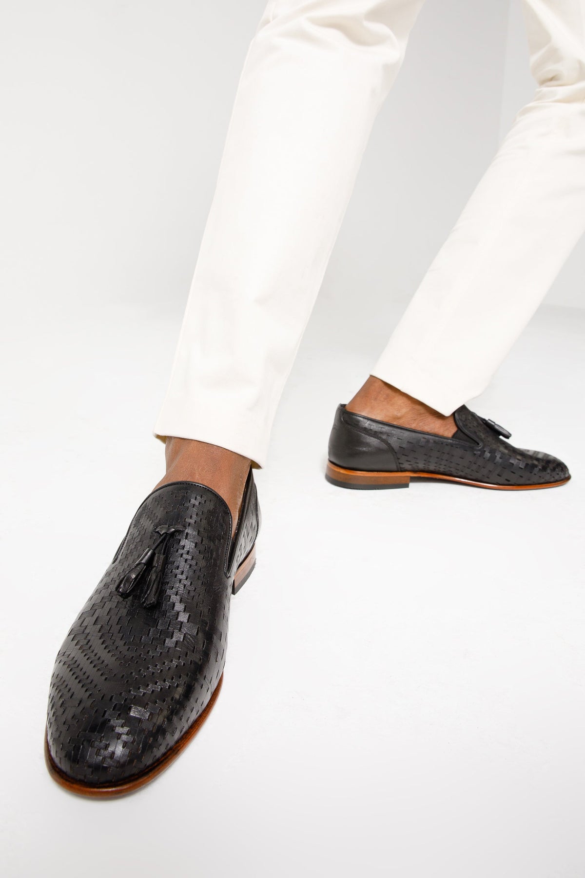Vinci Leather The Meram Black Leather Tassel Slip-On Loafer Men Shoe – product view 6