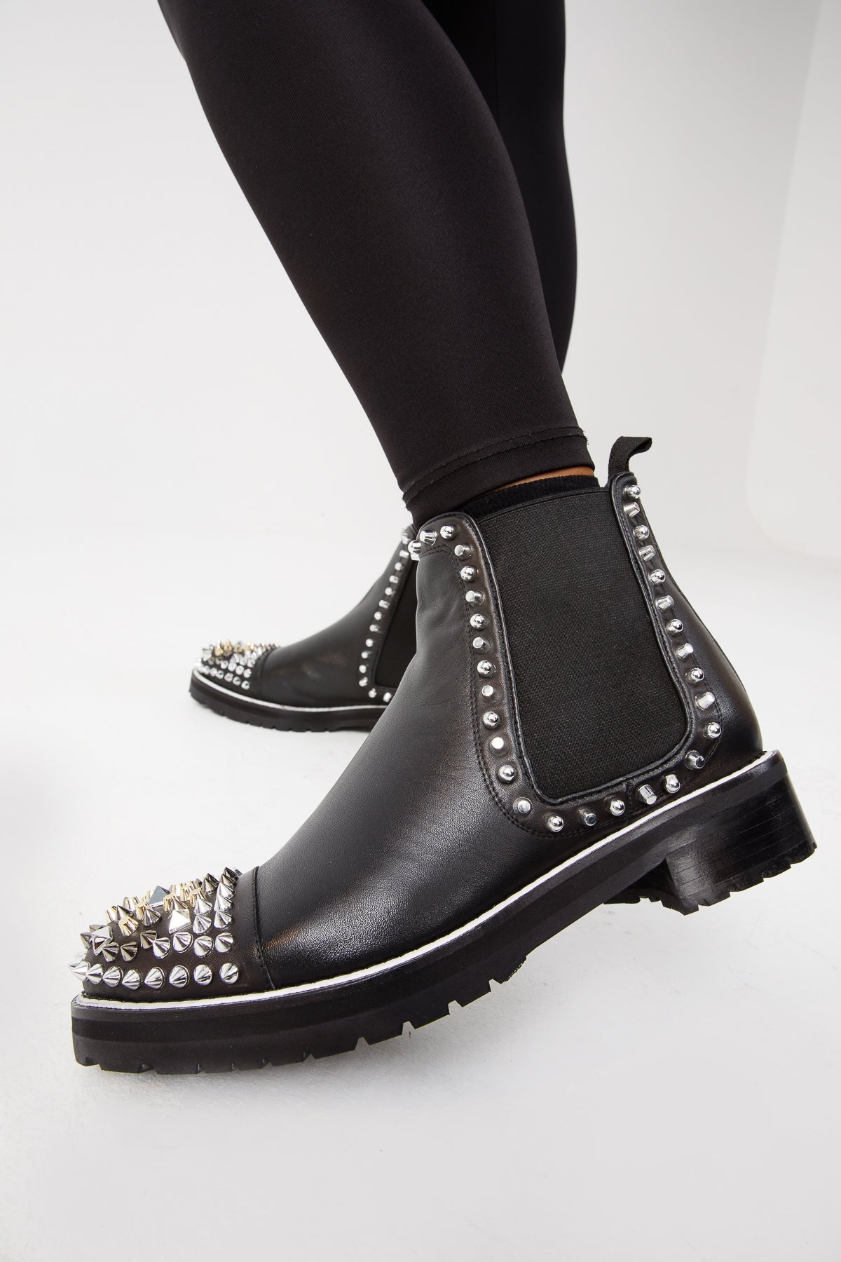 Vinci Leather The Vuvulane Black Spike Leather Ankle Women Boot – product view 2