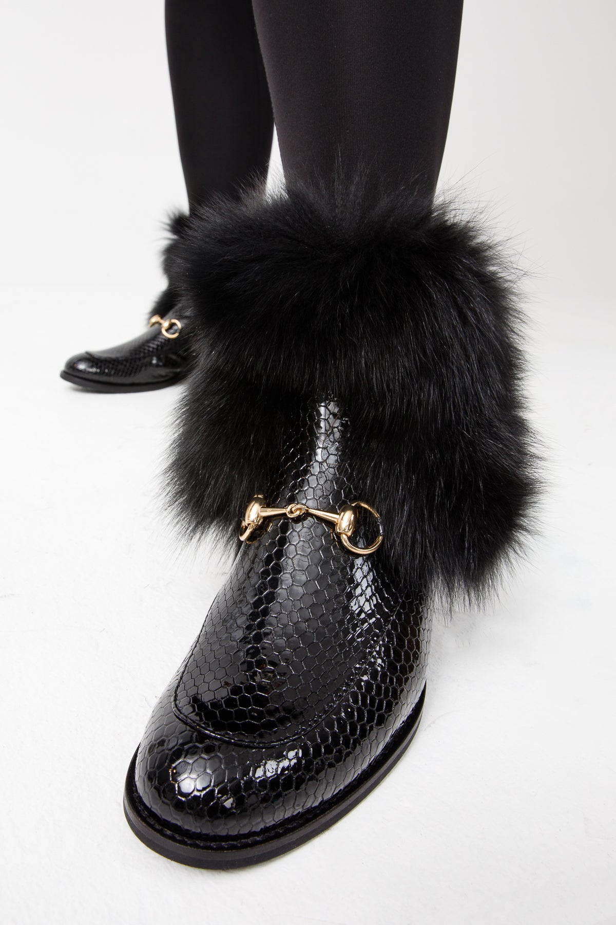 Vinci Leather The Izmir Black Patent Leather Natural Fur Mid Calf Women Boot – product view 15