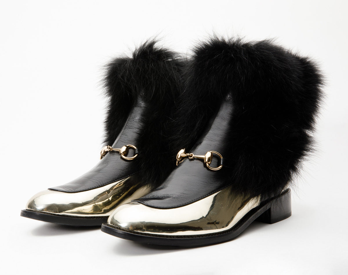 Vinci Leather The Izmir Black & Gold Leather Natural Fox Fur Mid Calf Women Boot – product view 4