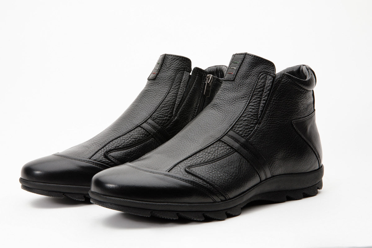 Vinci Leather The Montreal Black Leather Casual Zip-Up Ankle Men Boot – product view 3