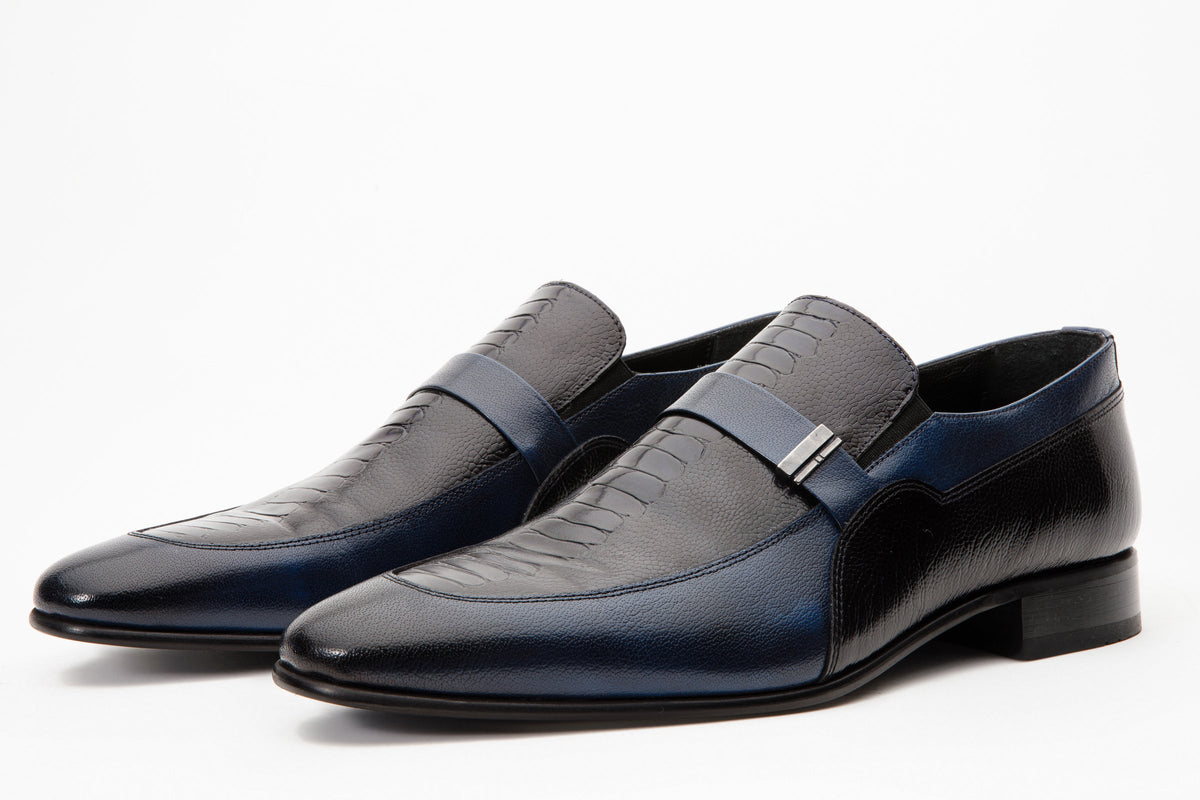 Vinci Leather The Kazablanka Navy Leather Bit Loafer Men Shoe – product view 2