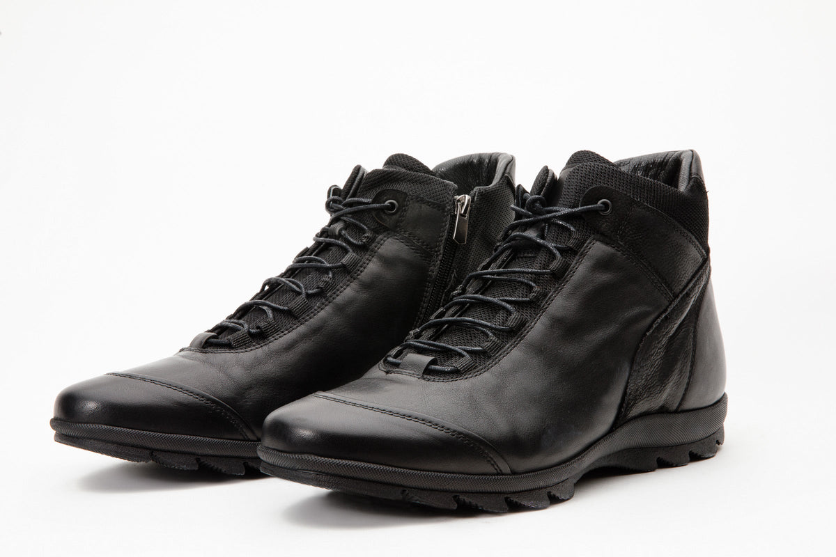 Vinci Leather The Houston Leather Black Lace-Up Casual Men Boot with a Zipper – product view 2