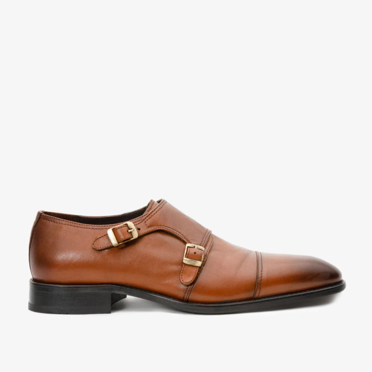 Vinci Leather The Essen Brown Cap Toe Double Monk Strap Men Shoe – product view 1