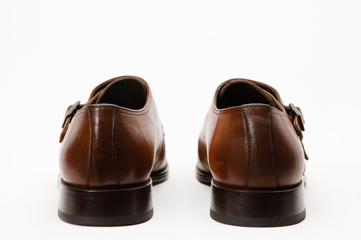 Vinci Leather The Essen Brown Cap Toe Double Monk Strap Men Shoe – product view 4