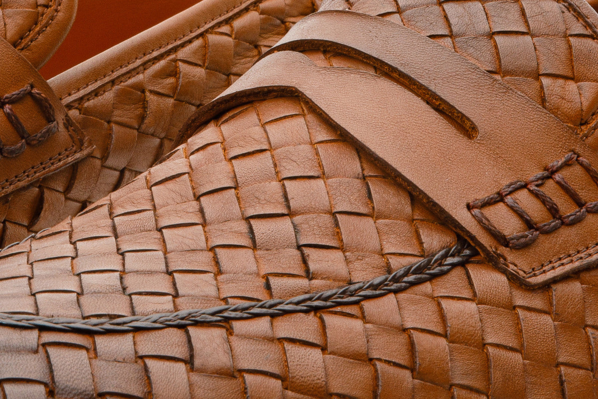Vinci Leather The Grand Woven Leather Tan Men Shoe Penny Loafer – product view 4