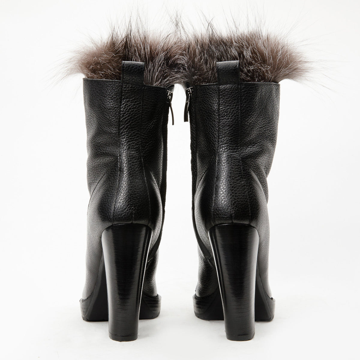 Vinci Leather The Melo Black Leather Natural Fur Mid Calf Platform Heel Women Boot – product view 4