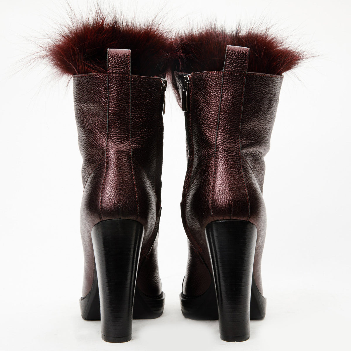 Vinci Leather The Melo Burgundy Leather Natural Mid Calf Platform Heel Women Boot – product view 4