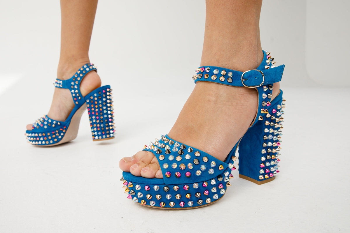 Vinci Leather The Tampico Blue Suede Leather Spike Platform Heel Women Sandal – product view 20
