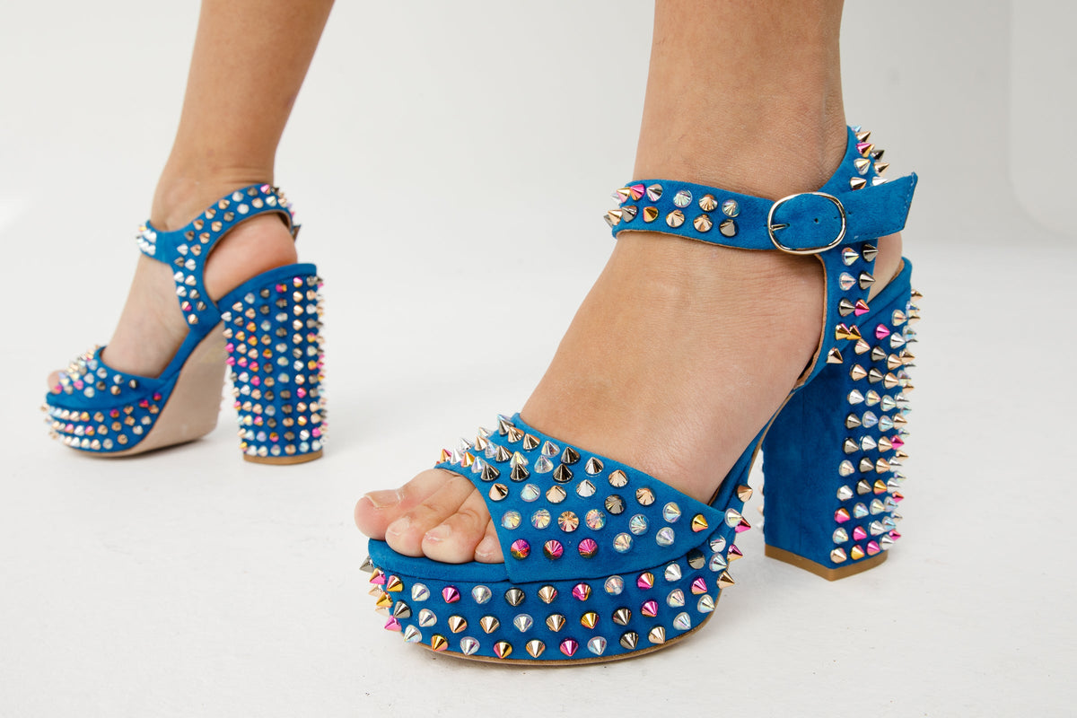 Vinci Leather The Tampico Blue Suede Leather Spike Platform Heel Women Sandal – product view 9