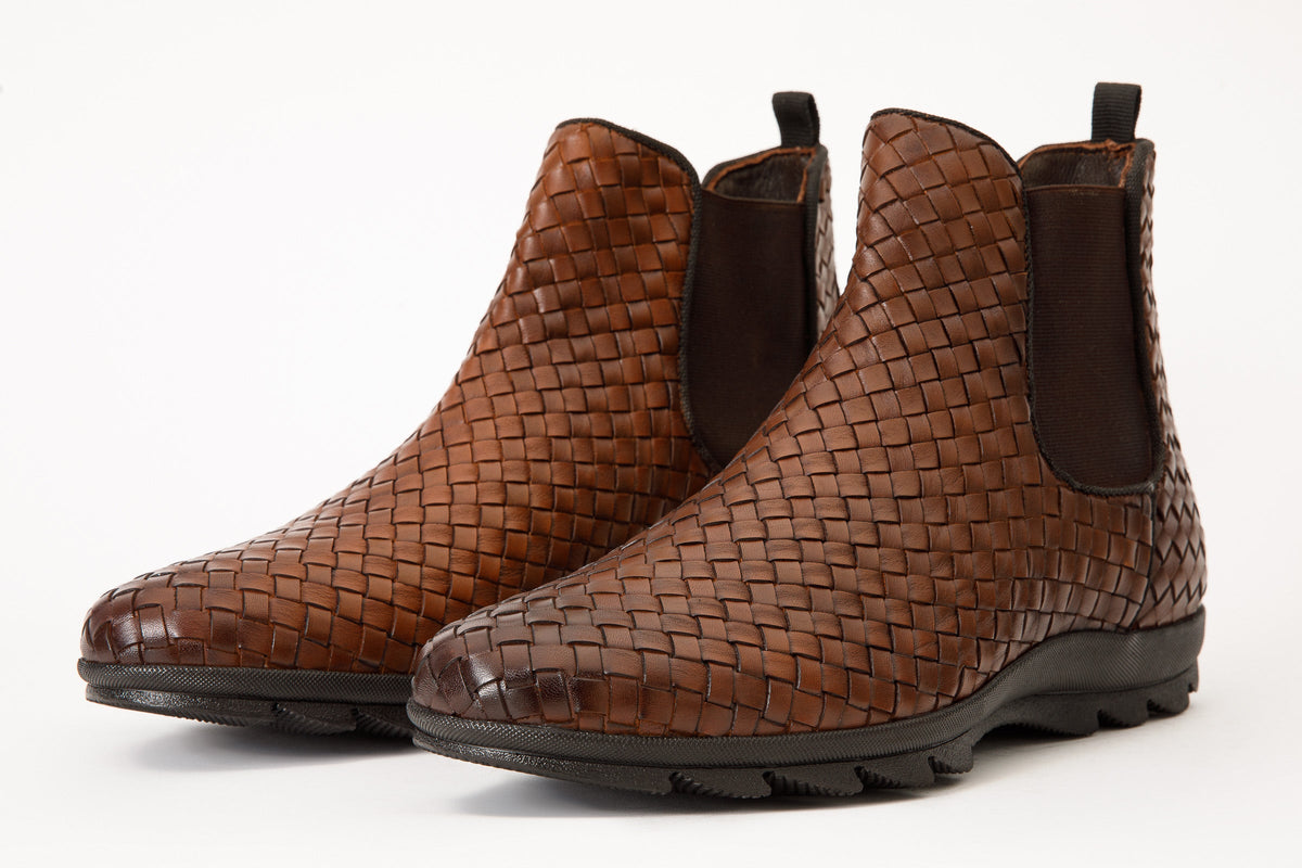 Vinci Leather The Luxpre Tan Leather Handwoven Casual Chelsea Men Boot Final Sale! – product view 3