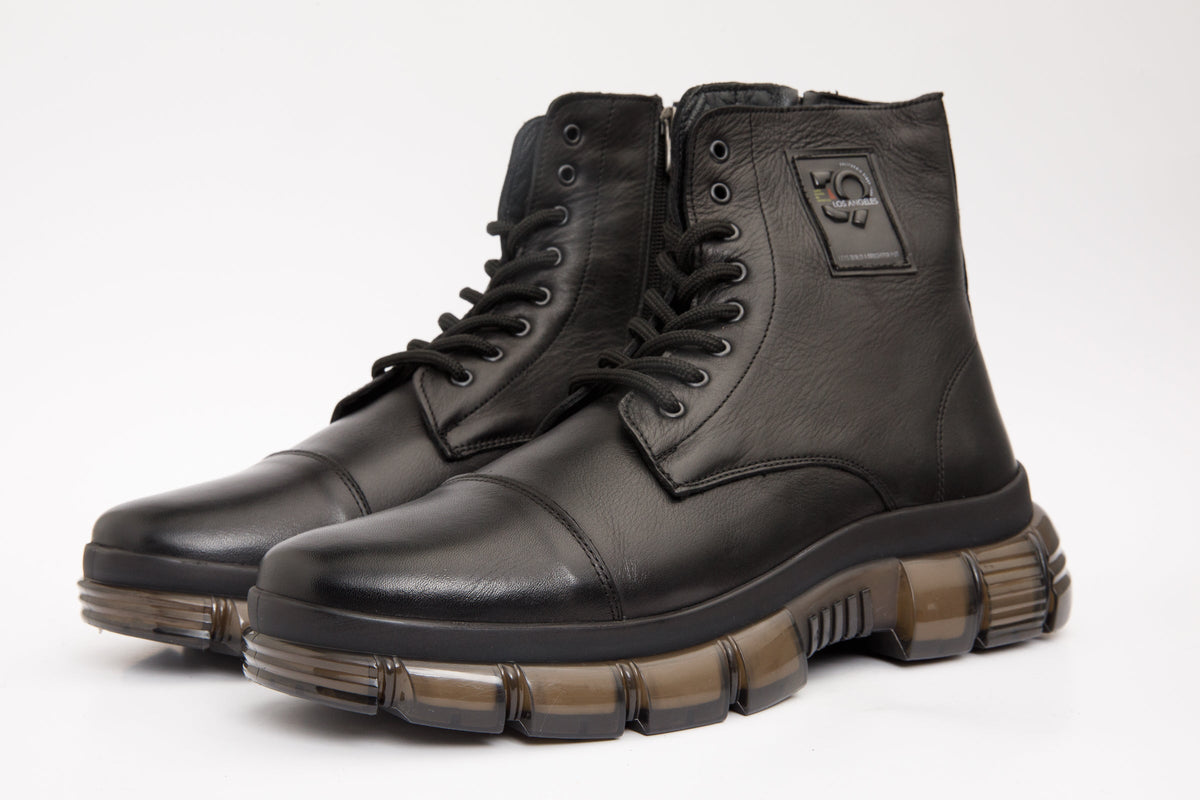Vinci Leather The Ottova Black Leather Lace-Up Sneaker Men Boot with a Zipper – product view 2