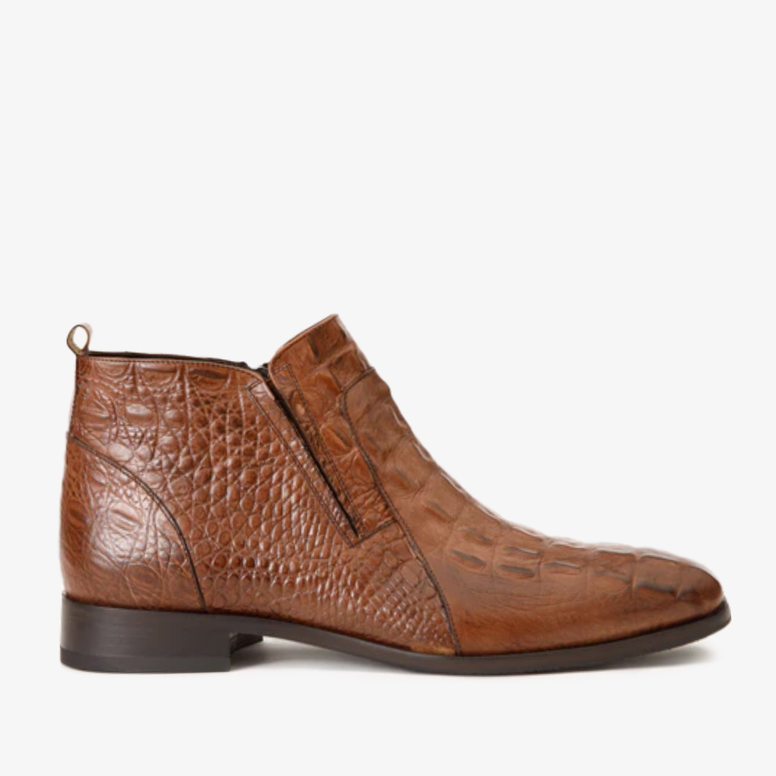 The Randor Brown Croc-Embossed Calf Leather Side-Zip Dress Ankle Men Boot