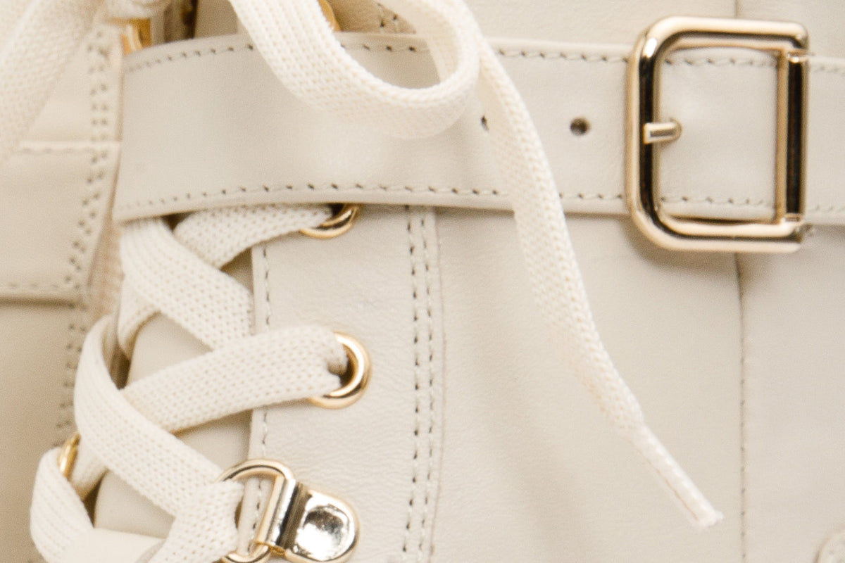 Vinci Leather The Belgrano Cream Leather Lace-Up Ankle Women Boot With a Side Zipper – product view 3