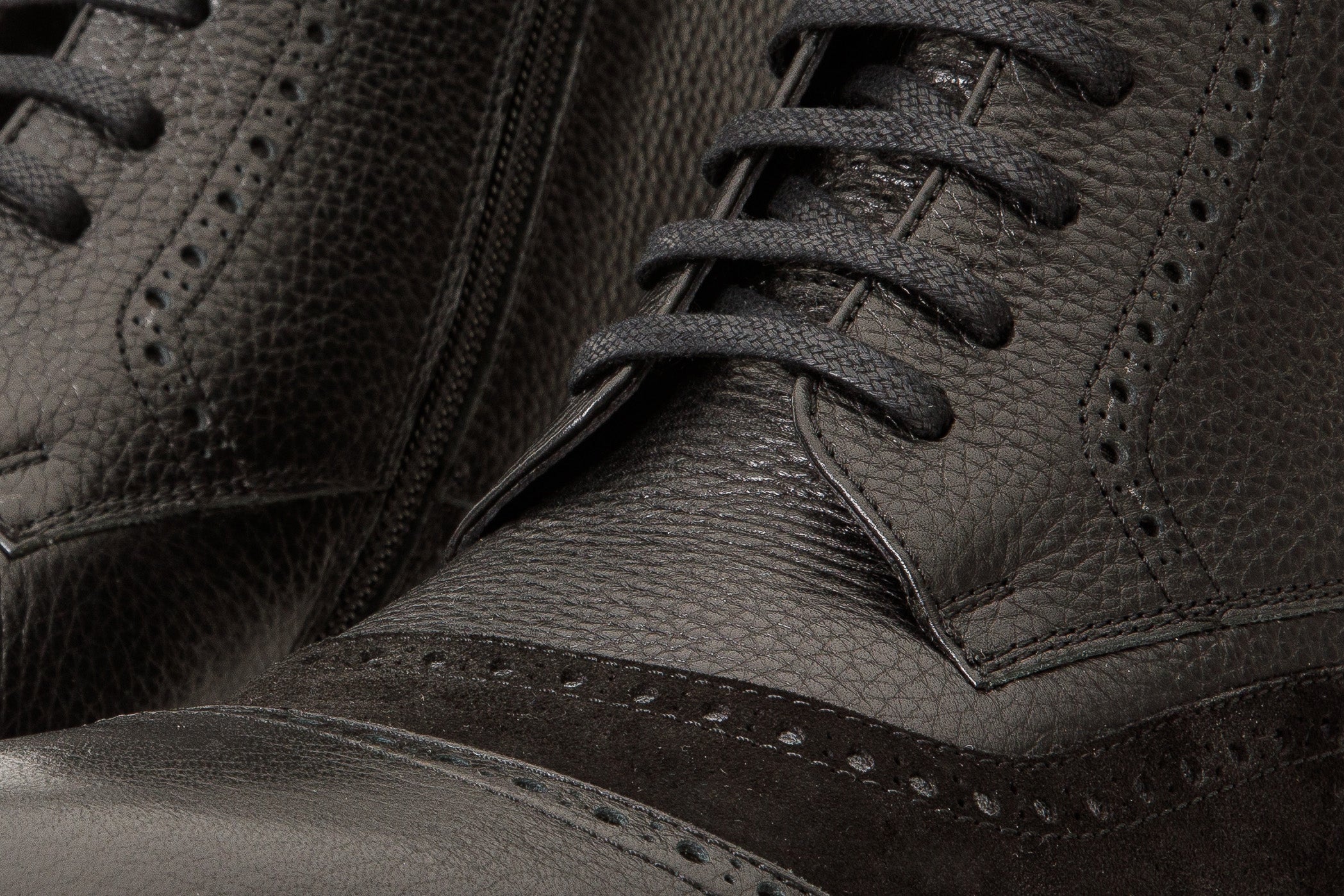 The Anderson Black Leather & Suede Brogue Lace-Up Men Boot with a Zipper
