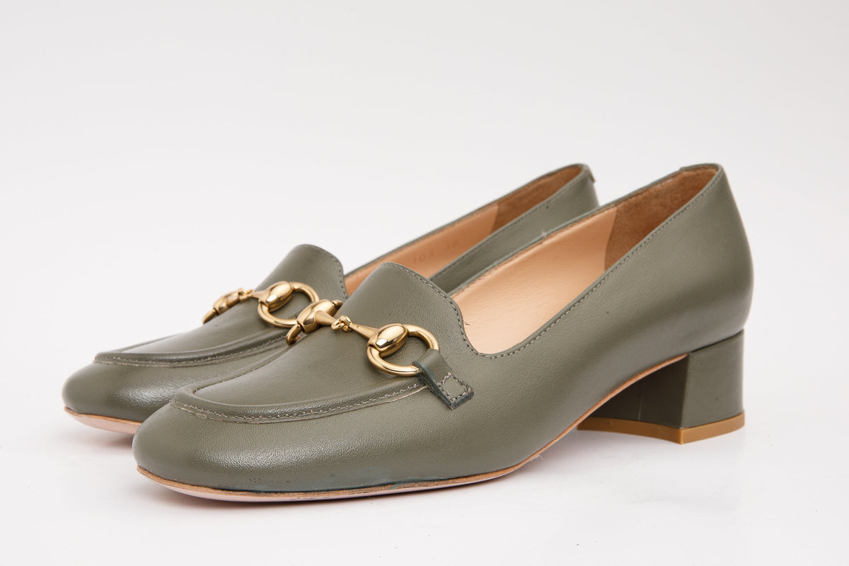 Vinci Leather The Delhi Green Leather Block Heel Pump Women Shoe – product view 2
