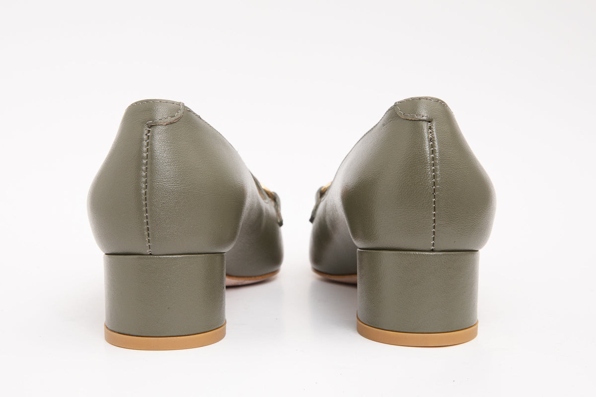 Vinci Leather The Delhi Green Leather Block Heel Pump Women Shoe – product view 3