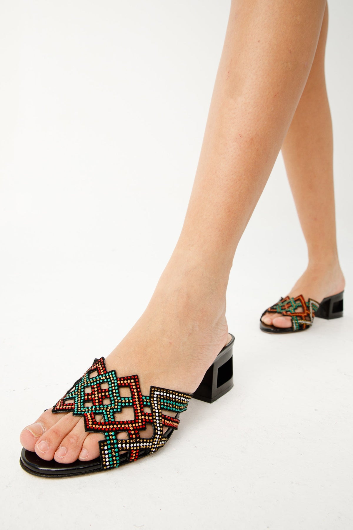 Vinci Leather The Palma Black Glitter Leather Block Heel Women Sandal – product view 8