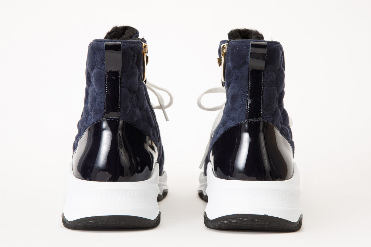 Vinci Leather The Cambridge Navy Blue Suede Quilted Leather Ankle Women Boot Final Sale! – product view 4