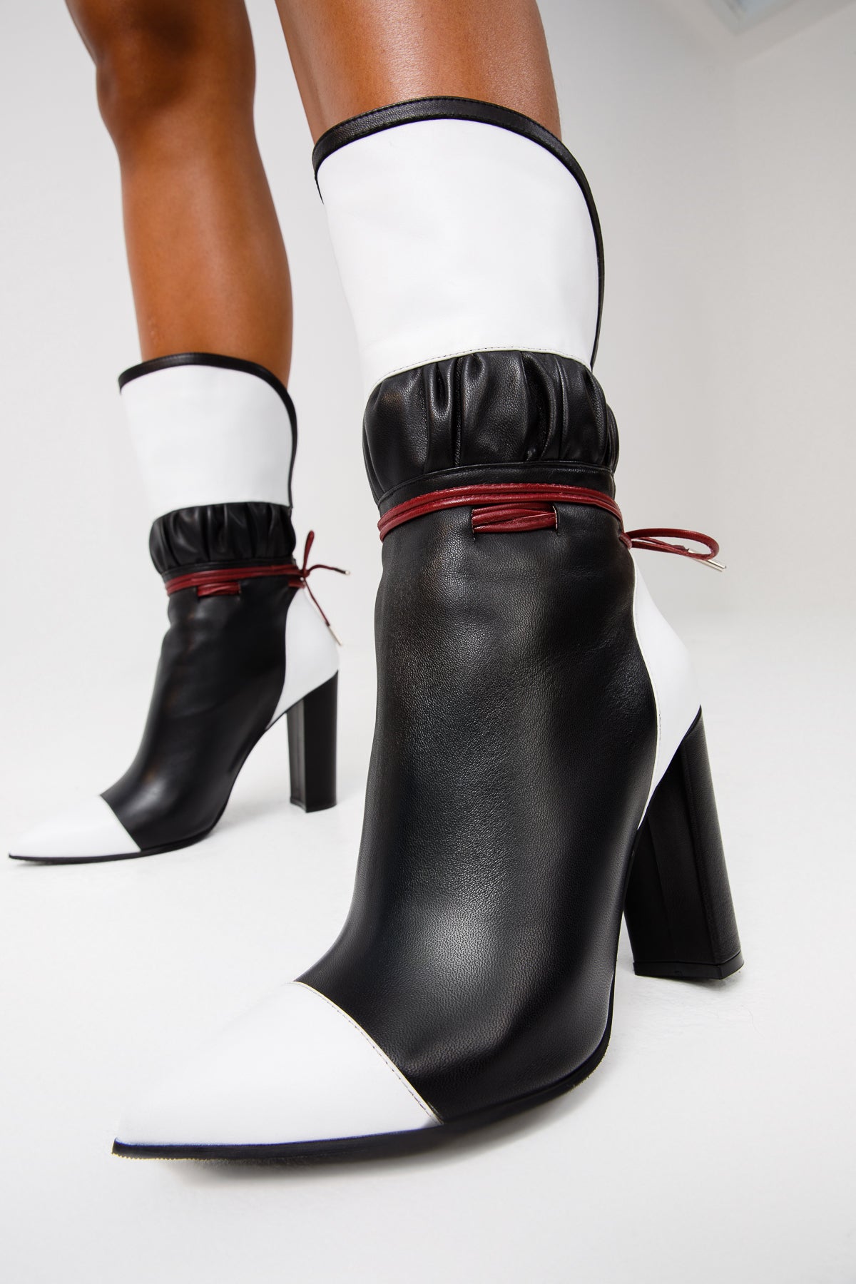 Vinci Leather The Lucca Black & White Leather Mid Calf High Heel Women Boot Limited Edition – product view 9