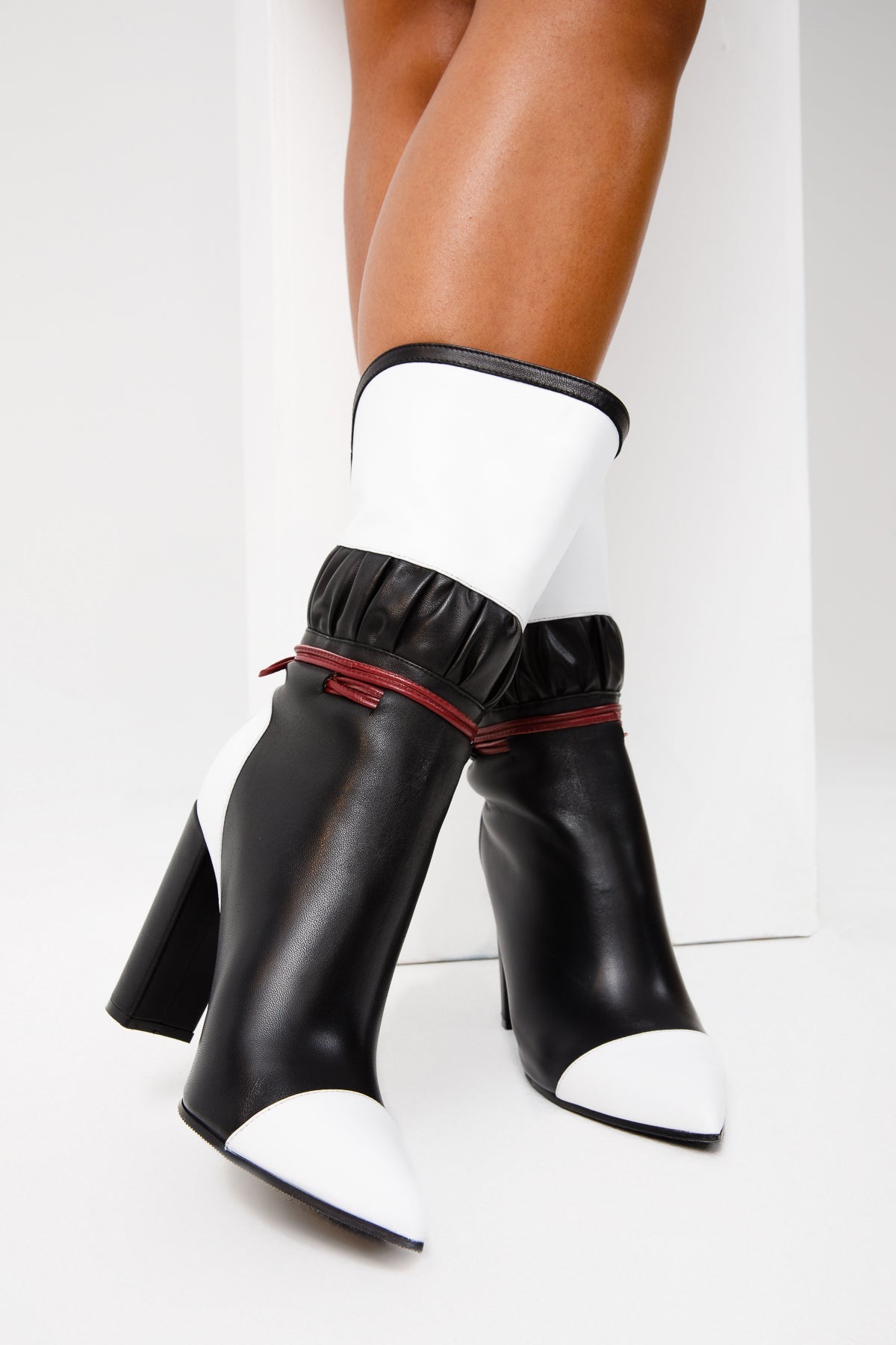 Vinci Leather The Lucca Black & White Leather Mid Calf High Heel Women Boot Limited Edition – product view 11