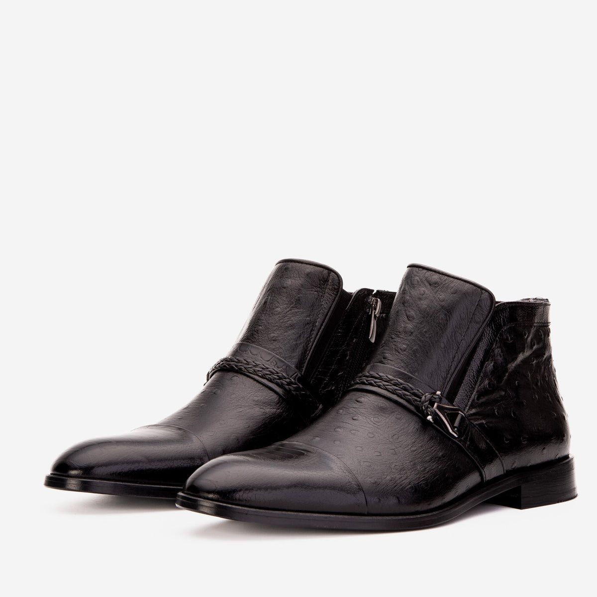 Vinci Leather The Dallas Black Leather Bit Ankle Zip-Up Dress Men Boot – product view 2