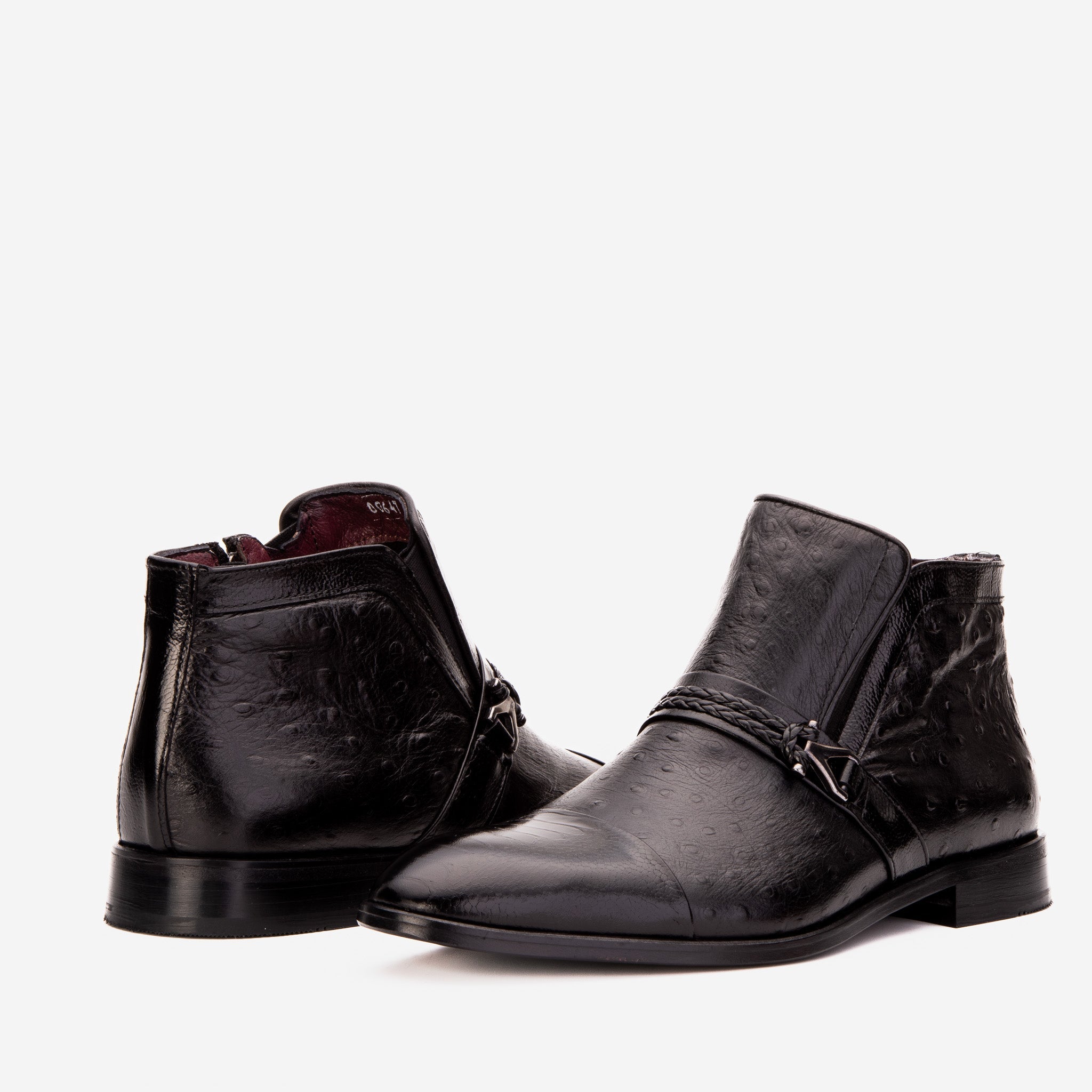 The Dallas Black Leather Bit Ankle Zip-Up Dress Men Boot