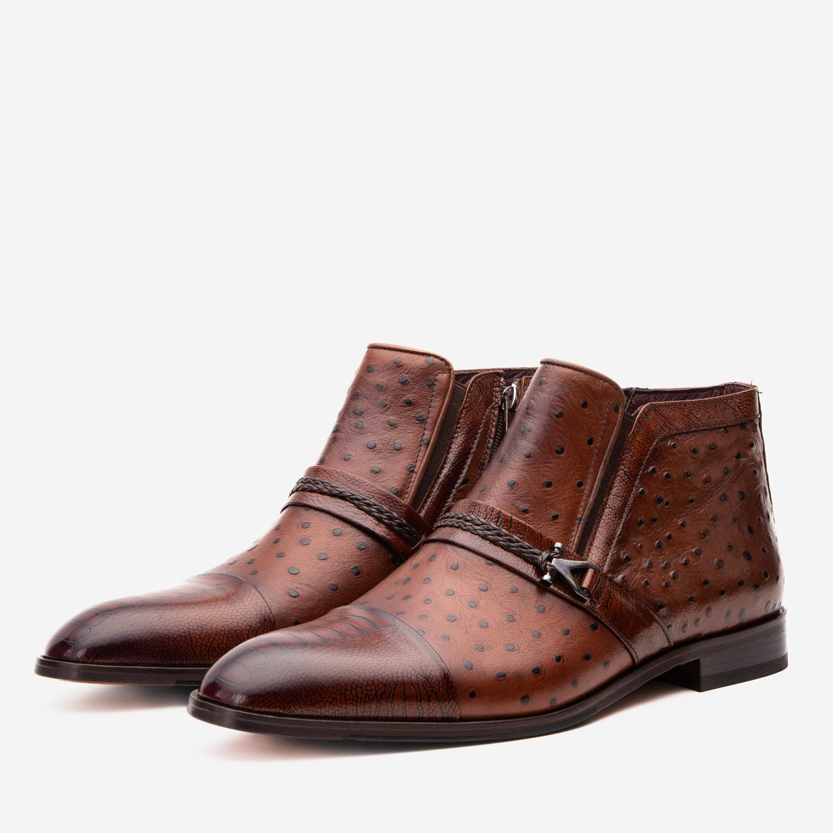 Vinci Leather The Dallas Tan Leather Bit Ankle Zip-Up Dress Men Boot – product view 3