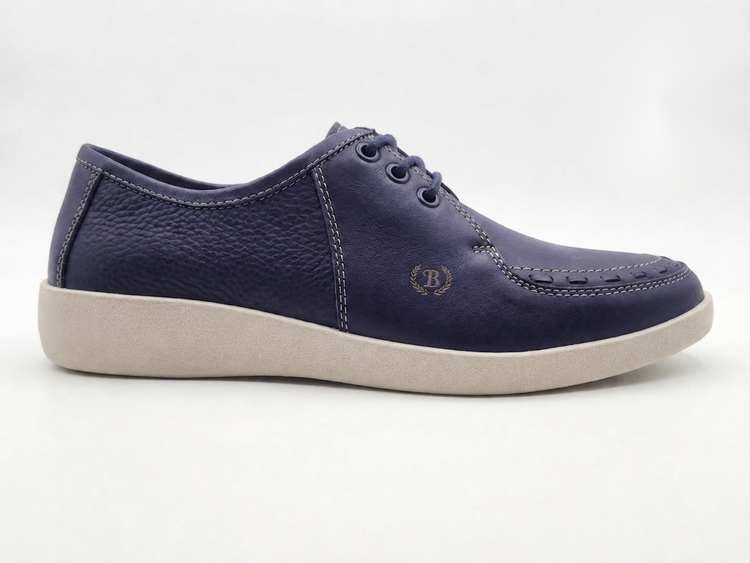 Johnny Famous Bally Style Delancey Men’s Navy Blue Nappa Leather Low Top Sneakers