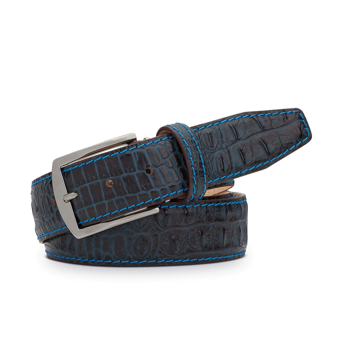 Denim Mock Croc Leather Belt