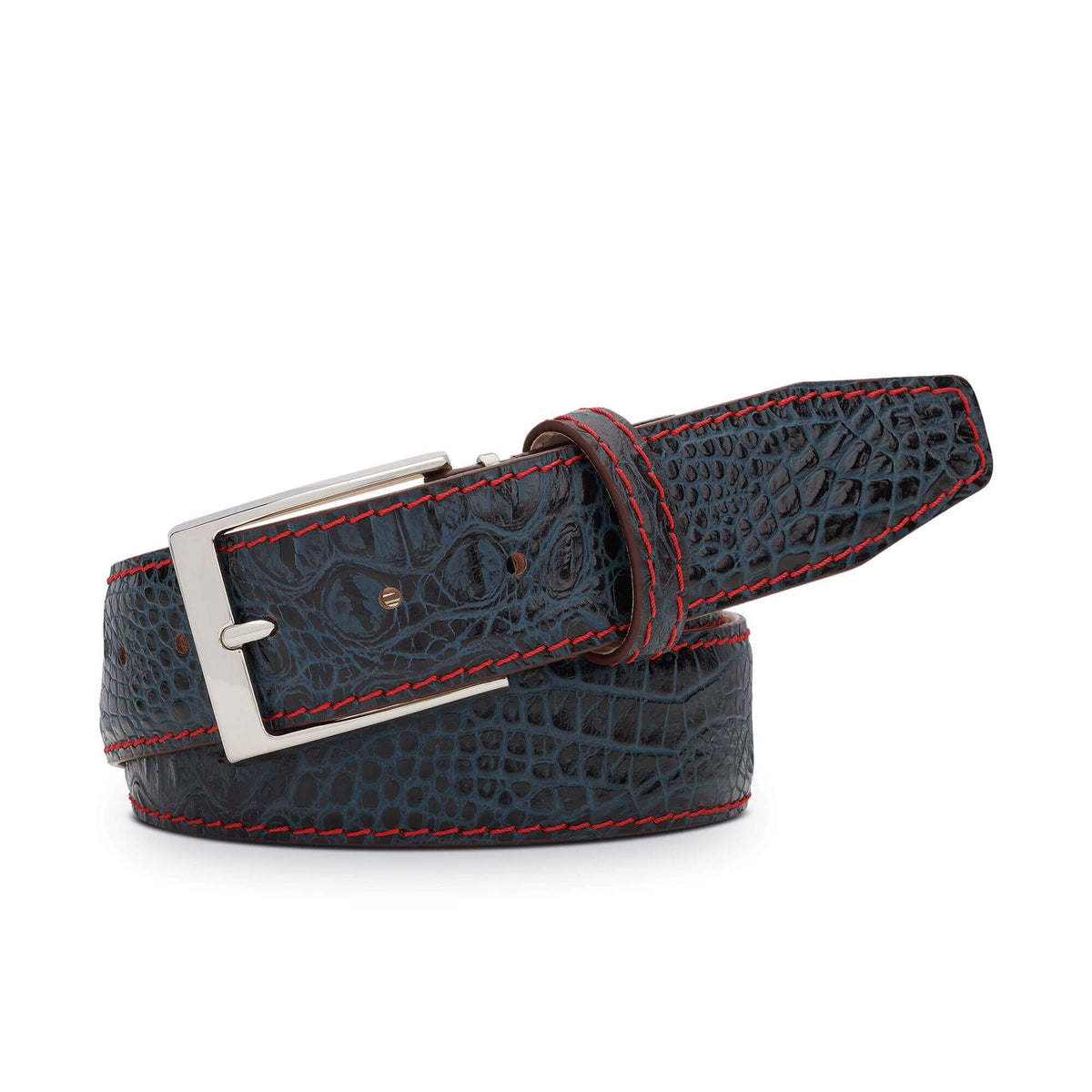 Denim Mock Croc Leather Belt