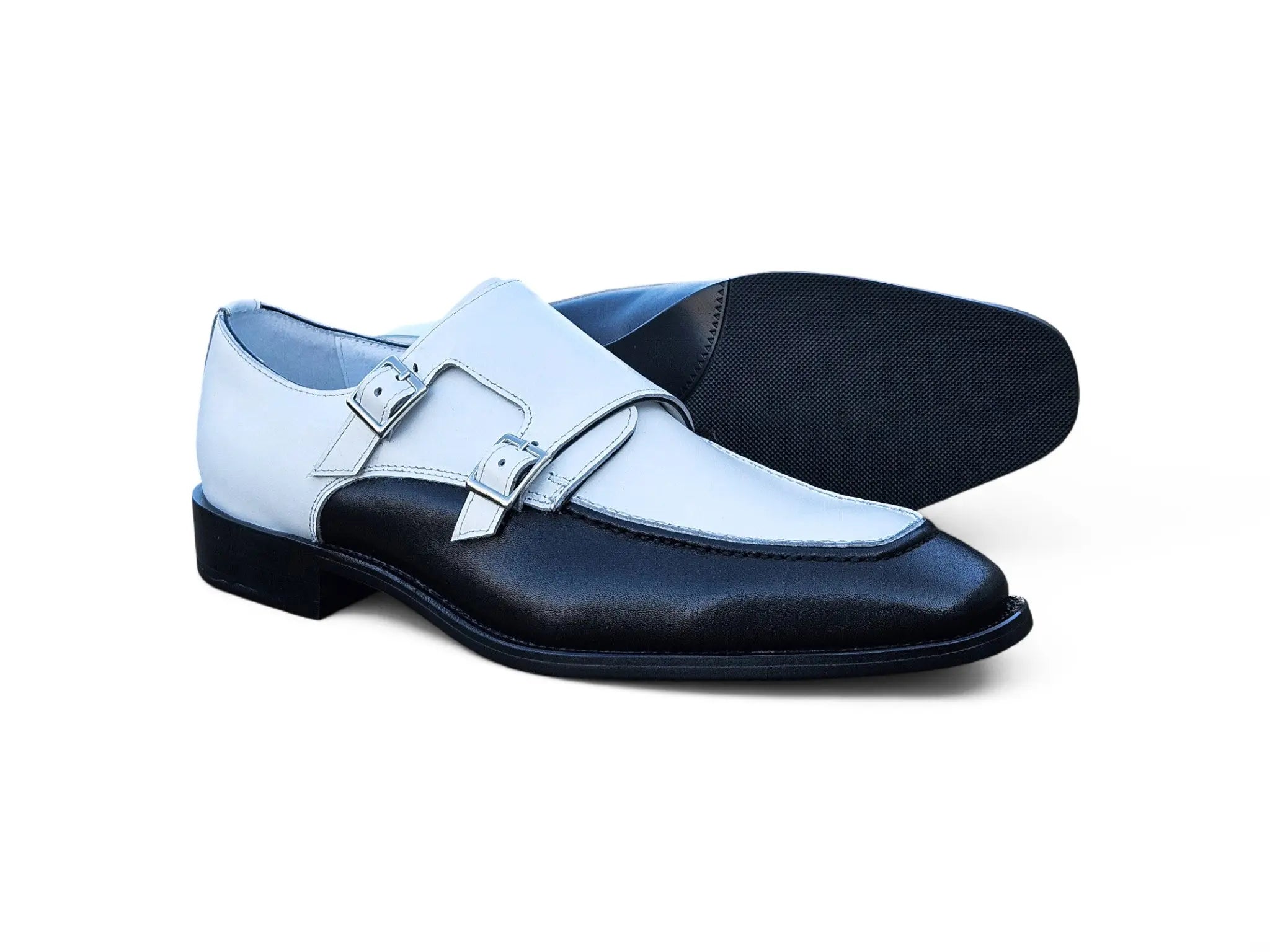 Carrucci Shoes Double Monk Strap Two Tone Calf Leather Loafer KS509 45T side view