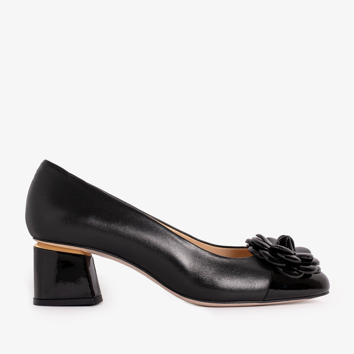 Vinci Leather The Diva Black Leather Cap Toe Block Heel Pump Women Shoe – product view 1