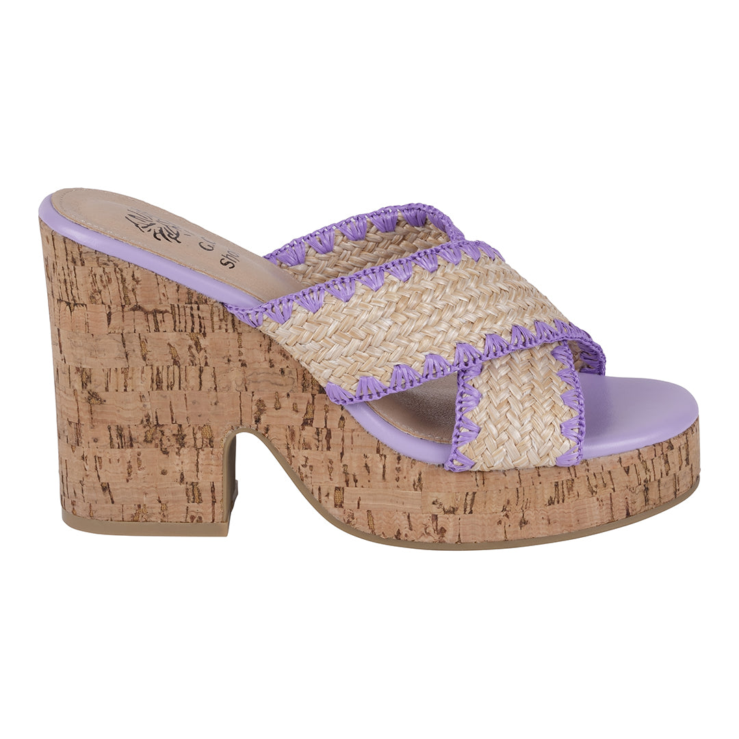 Elsa Lilac Woven Cross Strap Wooden Platform Heeled Sandals – side view