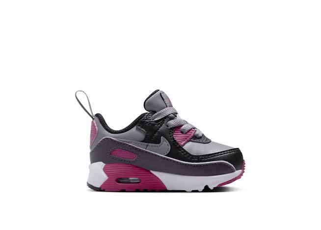 Nike Air Max 90 EasyOn Toddlers' (TD) Sneakers — Cement Grey/Black/Dark Raisin/Cement Grey Leather Low-Top
