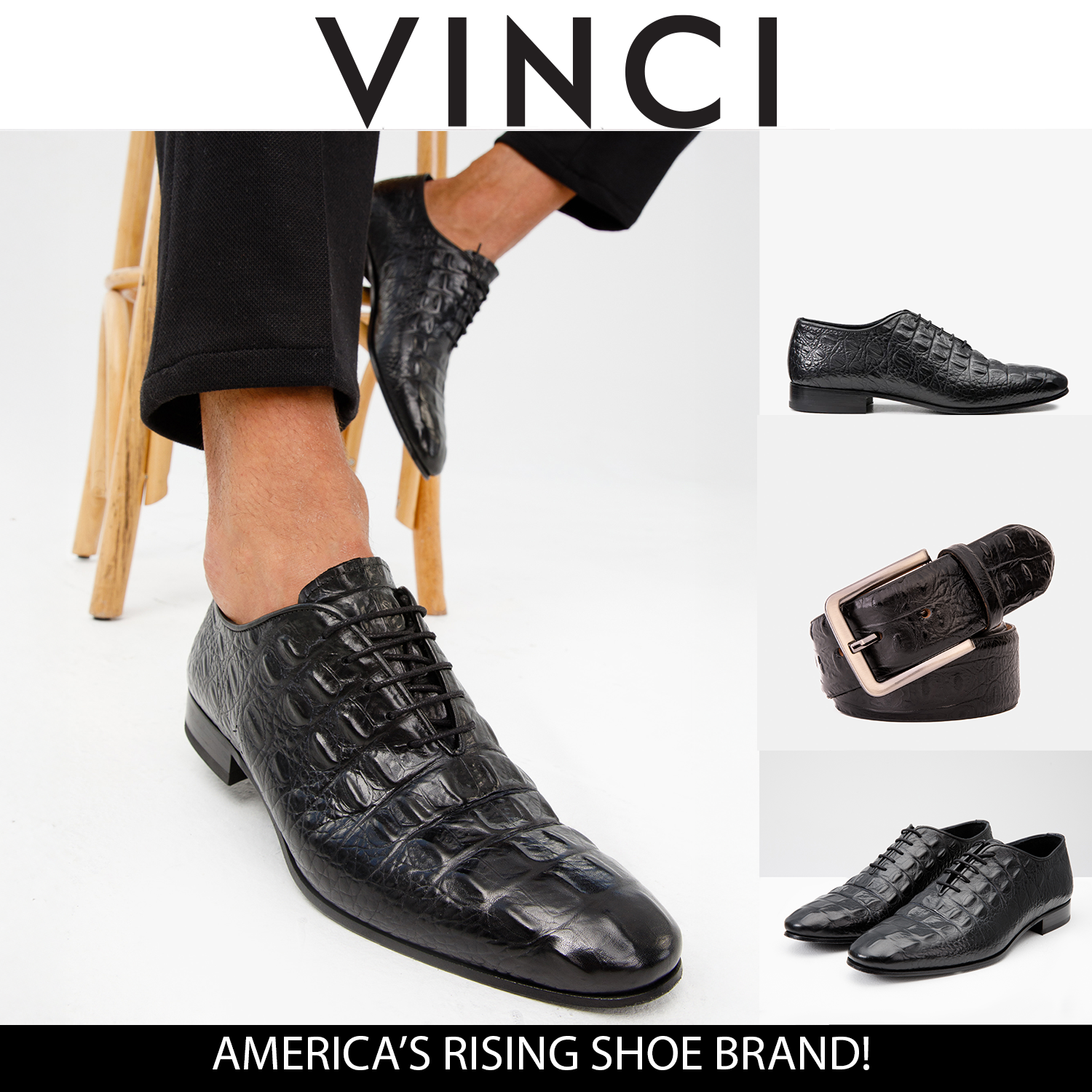 The Randor Black Croc-Embossed Calf Leather Oxford Men Shoe