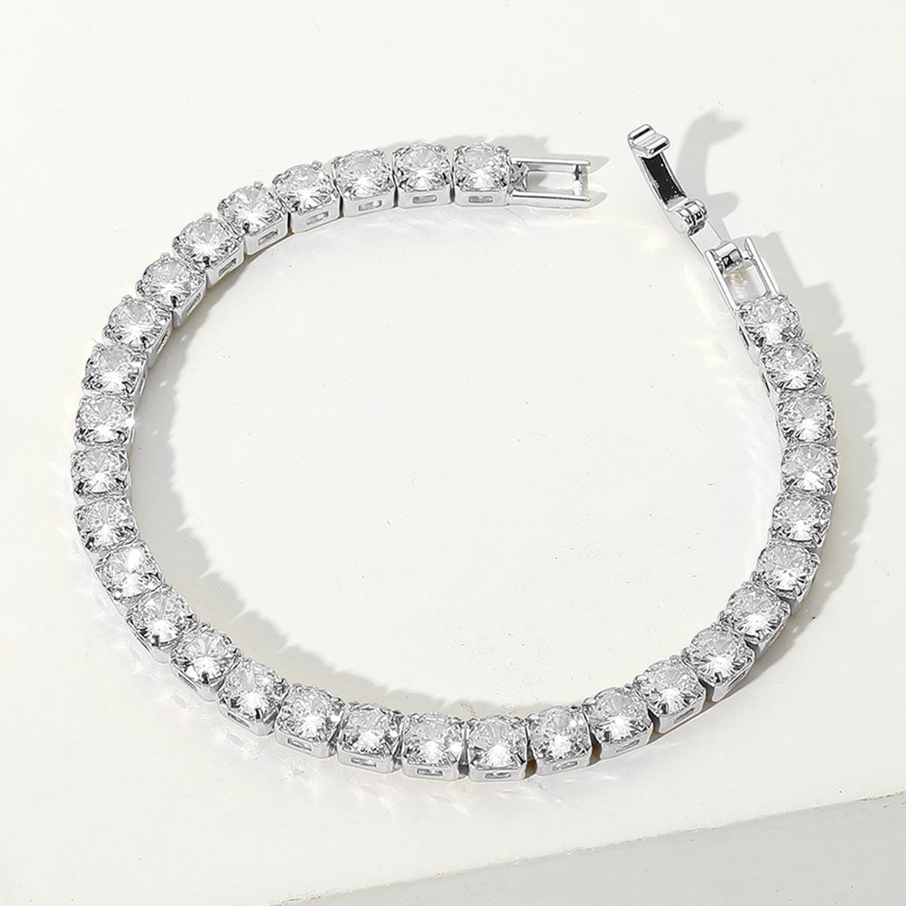 Round CZ Stone Tennis Chain Evening Bracelet