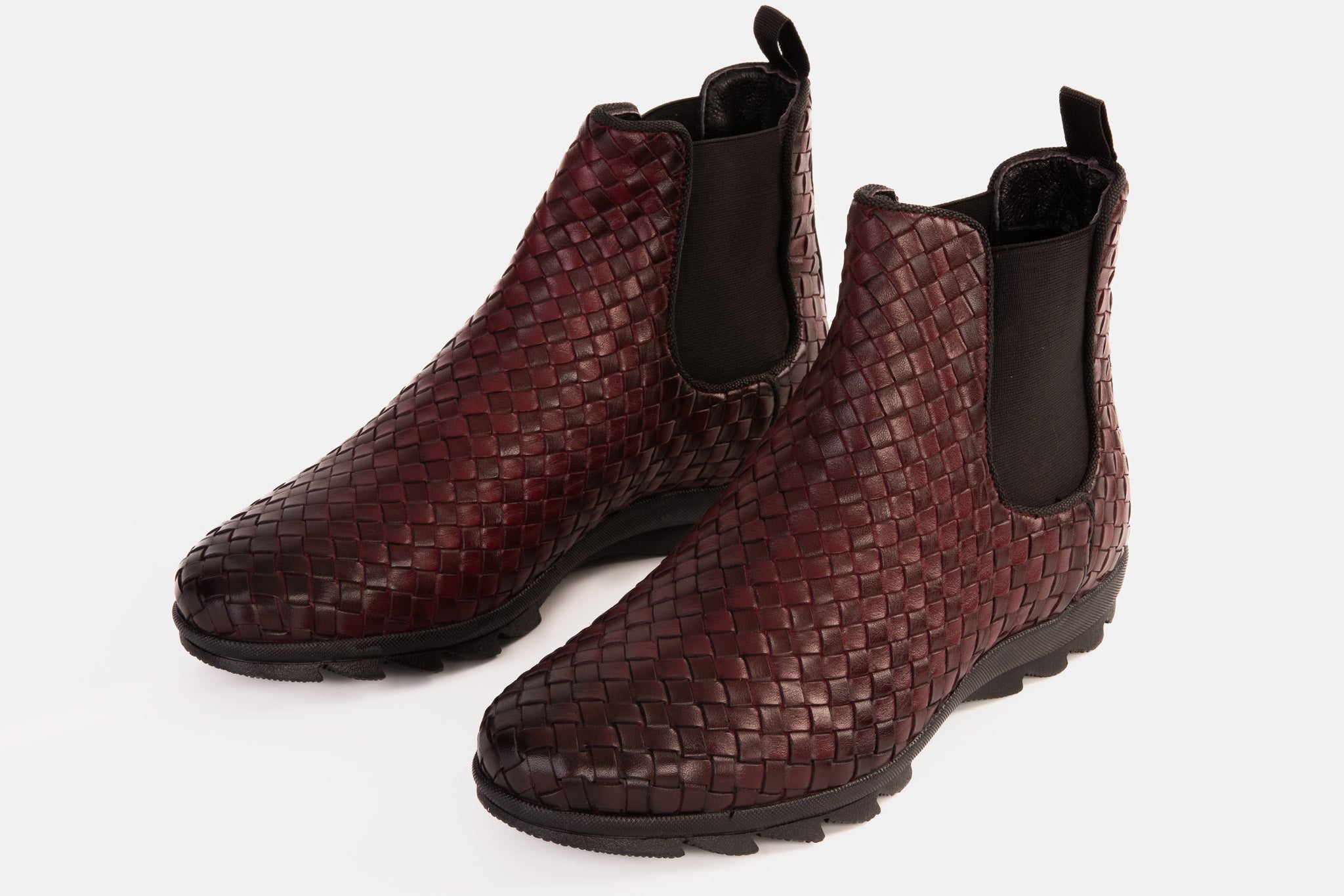 The Luxpre Burgundy Leather Handwoven Casual Chelsea Men Boot Final Sale!