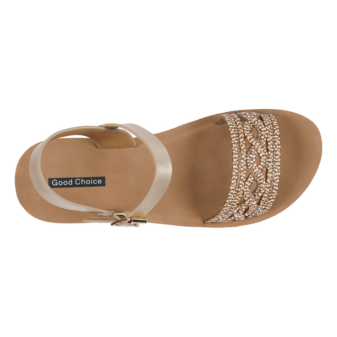 Women's Fay Gold Embellished Cross Strap Sandals