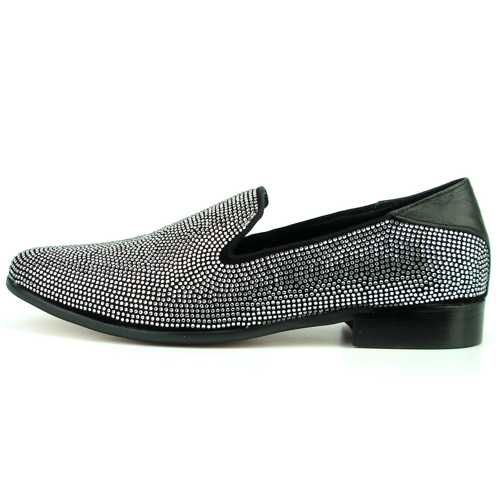FI-7285-A Black Suede Silver Rhinestones with Slip on Loafer Fiesso by Aurelio Garcia