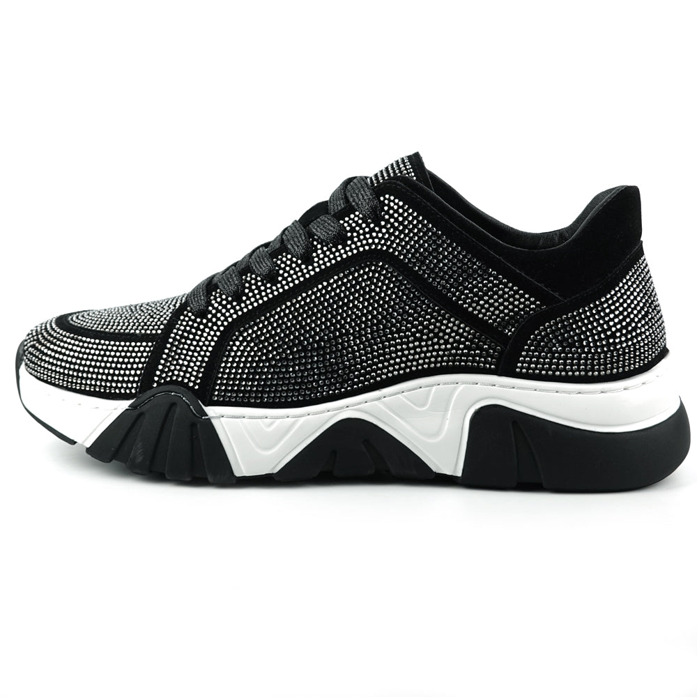 FI-2407 Black Suede Rhinestones Lane up Sneaker Encore by Fiesso