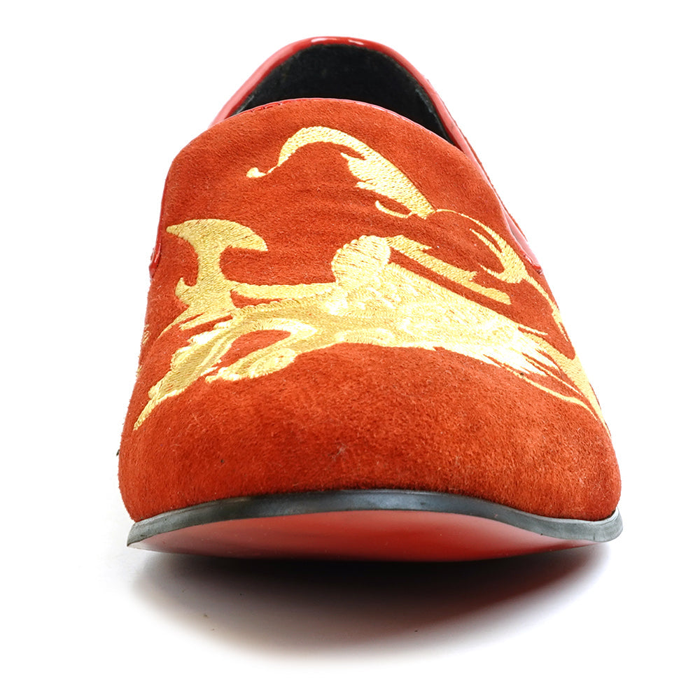 FI-7039 Red Suede Embroidered Shoe Fiesso by Aurelio Garcia Slip on Loafer