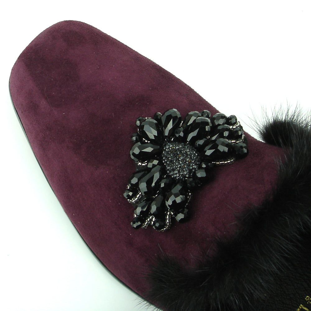 FI-7306 Burgundy Suede Black Rhinestones Ornament Slip on Fiesso by Aurelio Garcia