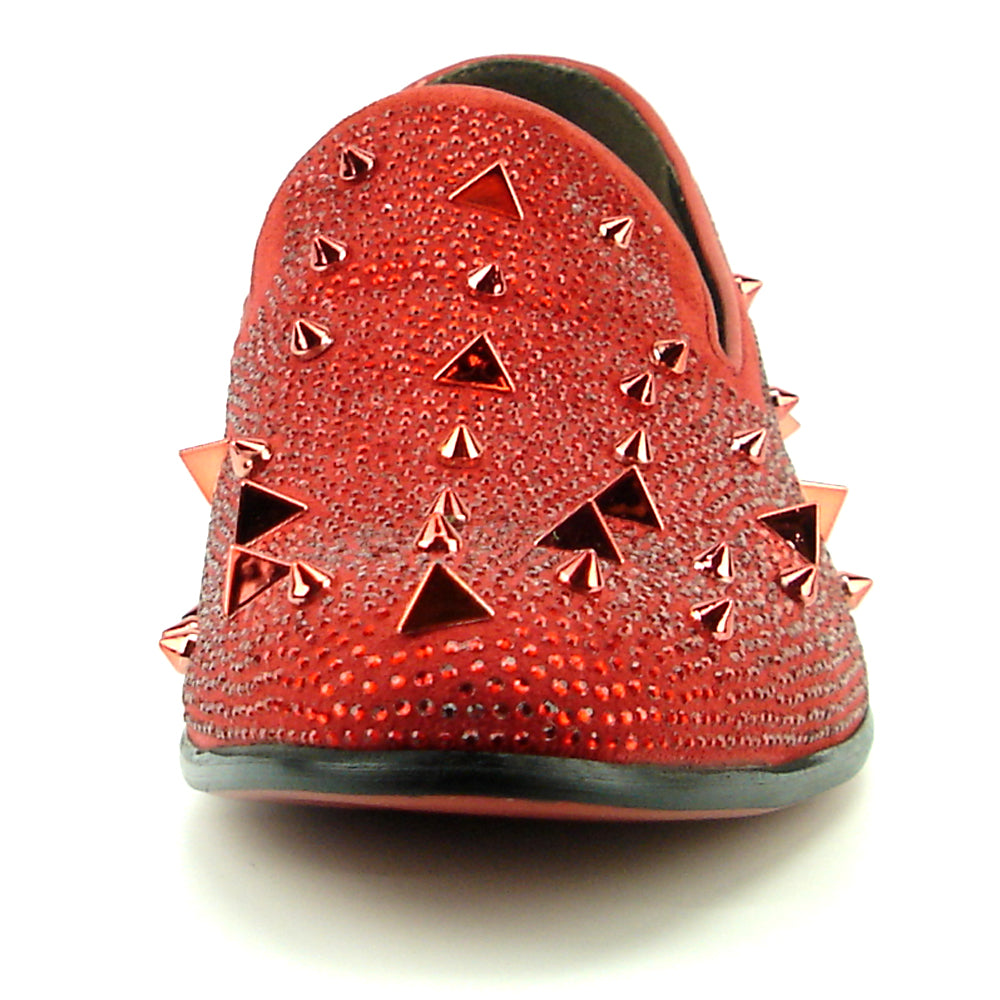 FI-7364 Red Suede Red Rhinestones and Spikes Slip on Loafer Fiesso by Aurelio Garcia