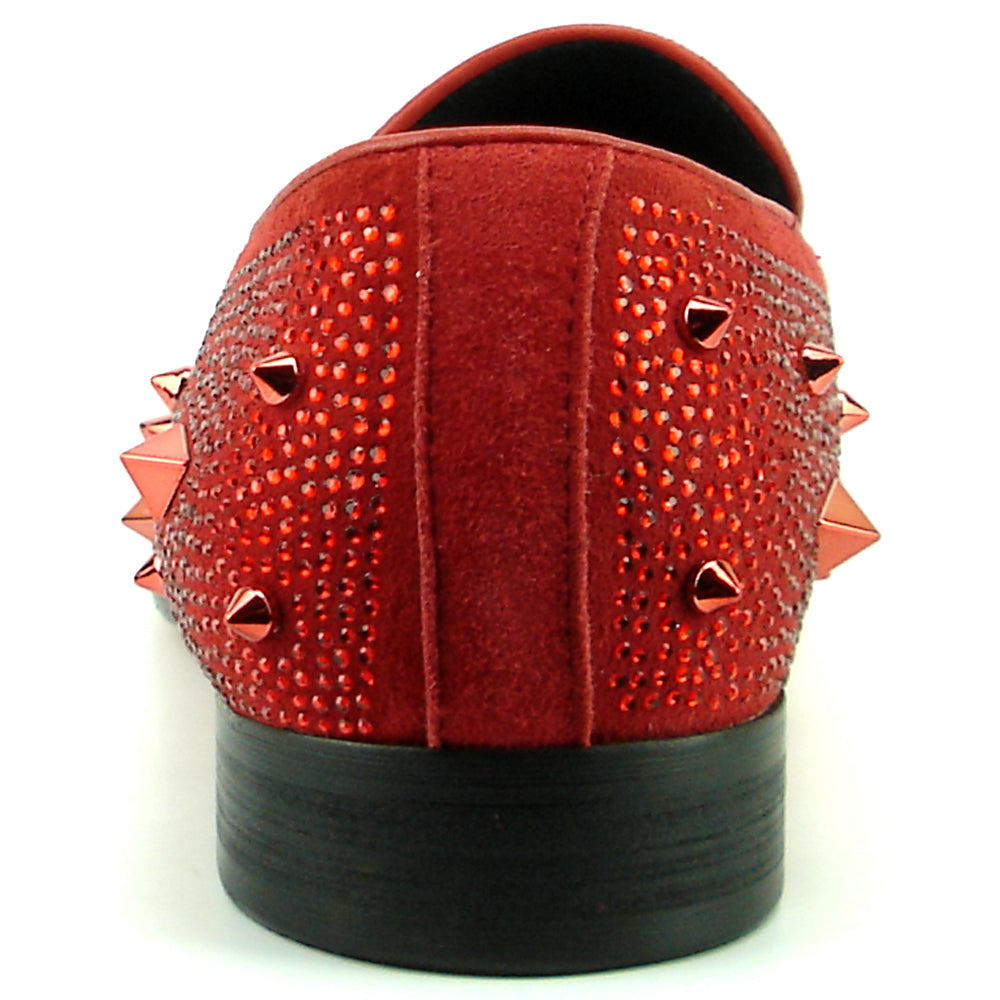 FI-7364 Red Suede Red Rhinestones and Spikes Slip on Loafer Fiesso by Aurelio Garcia