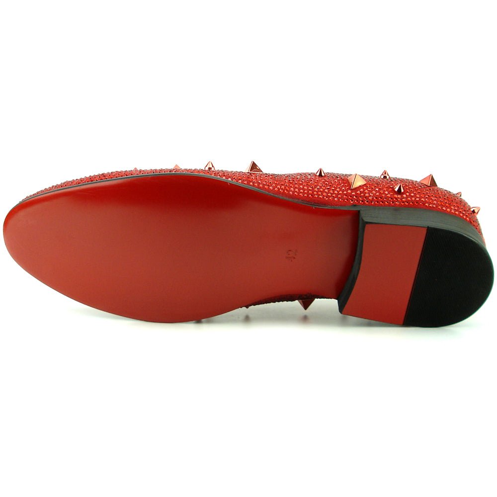 FI-7364 Red Suede Red Rhinestones and Spikes Slip on Loafer Fiesso by Aurelio Garcia