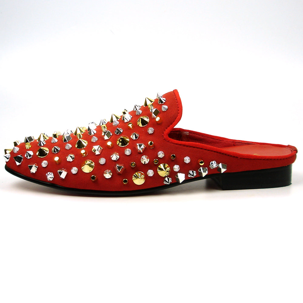 FI-7418 Red Suede Gold Silver Studs Fiesso by Aurelio Garcia Mens Sandals
